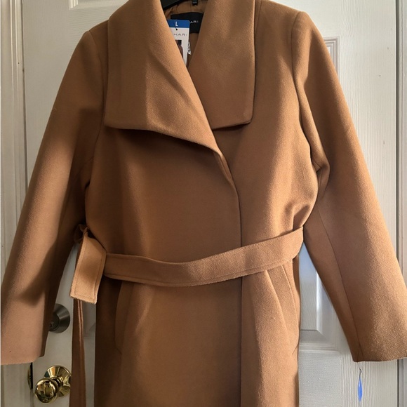 TAHARI ELLA Women's Lightweight Wool Blend Wrap Coat with Self Tie Belt - Picture 3 of 5